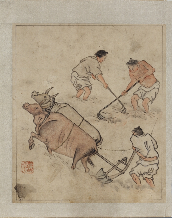 김홍도, '논갈이', 조선, 18-19세기, 종이에 색, 국립중앙박물관
