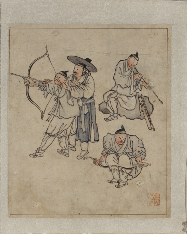 김홍도, '활쏘기', 조선, 18-19세기, 종이에 색, 국립중앙박물관