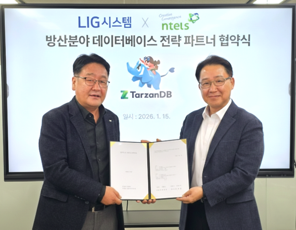 (좌측부터)LIG시스템 홍길준 대표이사, 엔텔스 최일규 대표이사 (사진=엔텔스)